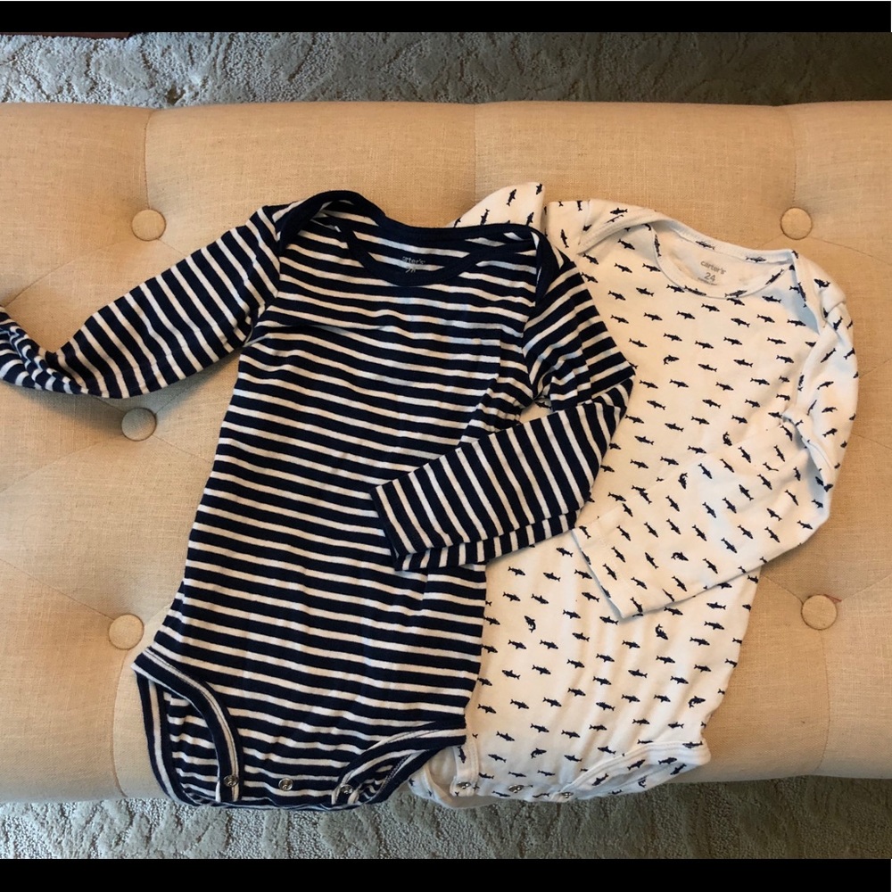 2 long sleeve carters onesies sharks and stripes